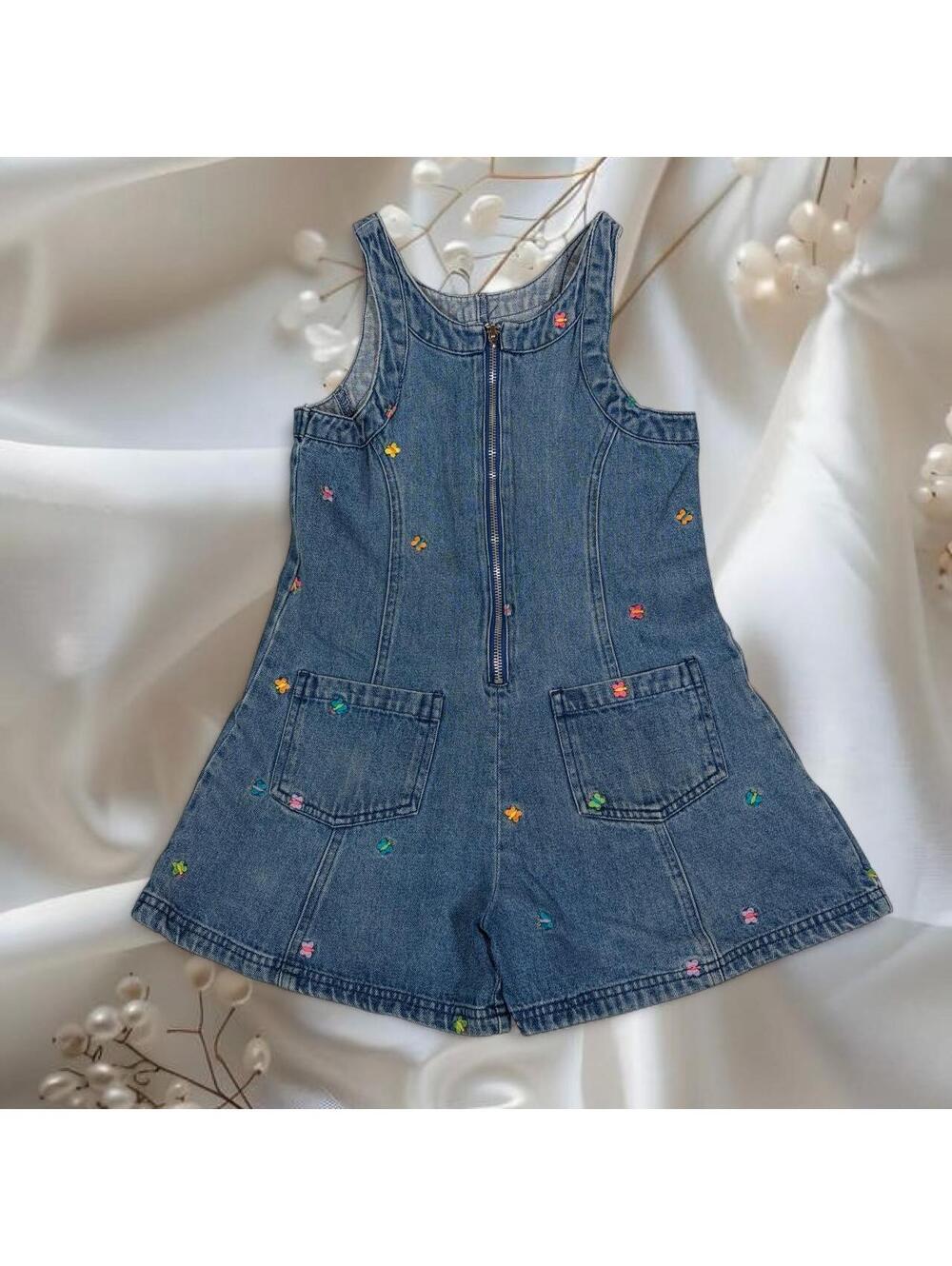 IN DESIGN GIRLS EMBROIDERED DENIM ROMPER
